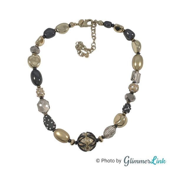 Chico's Tri-Tone Mixed Bead Shapes Geometric Focal Bead Necklace - Picture 5 of 13